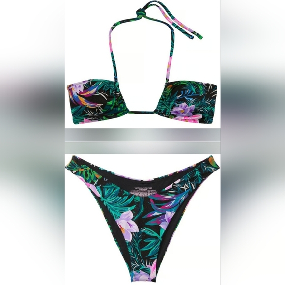 S/S VS Swim Multiway Halter Bikini Top Brazilian Bikini Set Black Tropical - Picture 1 of 3